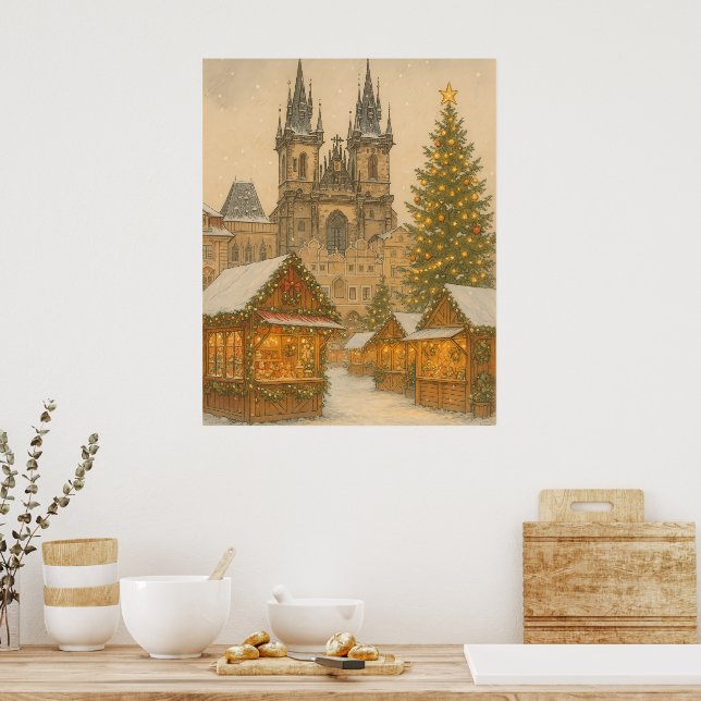 Carte de Noël de Prague Affiche d'art de vacances  (Cuisine)
