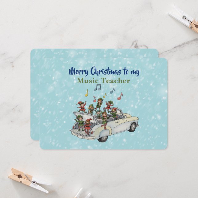 Carte de Noël de professeur de musique elfe (Devant/Arrière en situation)