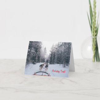 Carte de Noël de randonnée en traîneau à chiens po