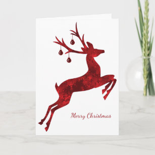 Carte de Noël de renne de concepteur en rouge