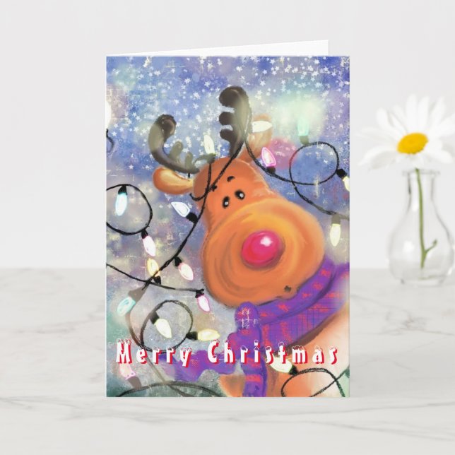 Carte de Noël de Renne Joyeux (Petite plante)