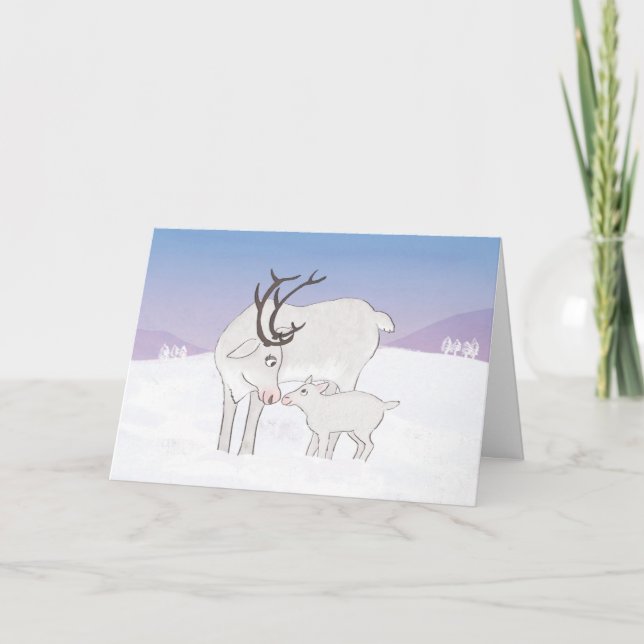 Carte de Noël de renne mère et bébé (Devant)