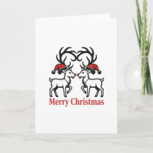 Carte de Noël de rennes mignons avec motif de cœur