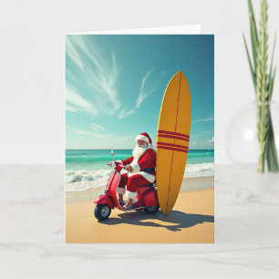 Carte de Noël de Santa surfant