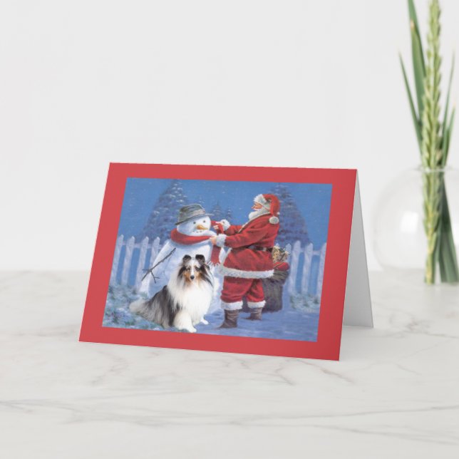 Carte de Noël de Sheltie Père Noël et bonhomme de (Devant)