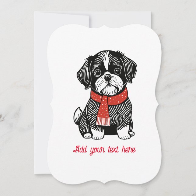 Carte de Noël de Shih Tzu dans le style linogravur (Devant)