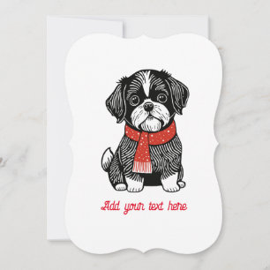 Carte de Noël de Shih Tzu dans le style linogravur