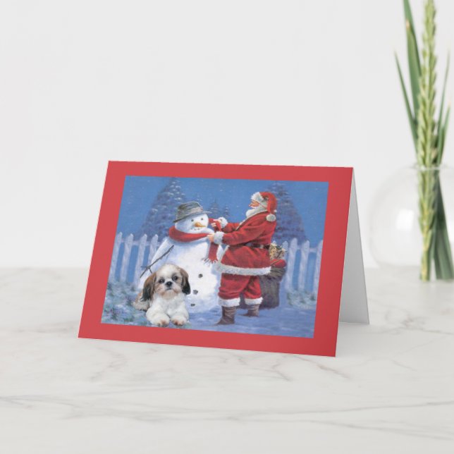 Carte de Noël de Shih Tzu Père Noël et bonhomme de (Devant)