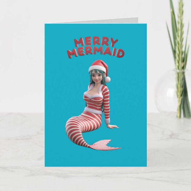 Carte de Noël de sirène de Noël mignonne (Devant)