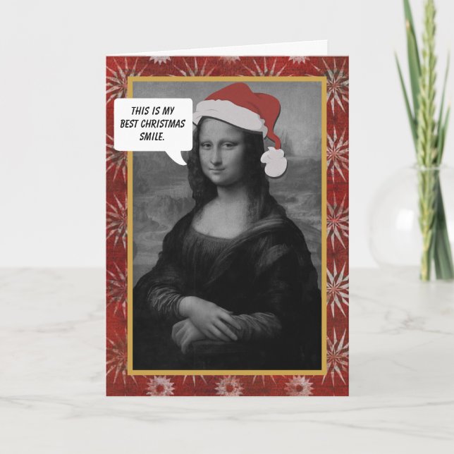 Carte de Noël de sourire de Noël de Mona Lisa anti (Devant)