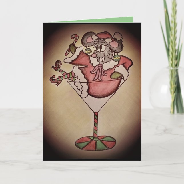 Carte de Noël de souris de cocktail drôle (Devant)