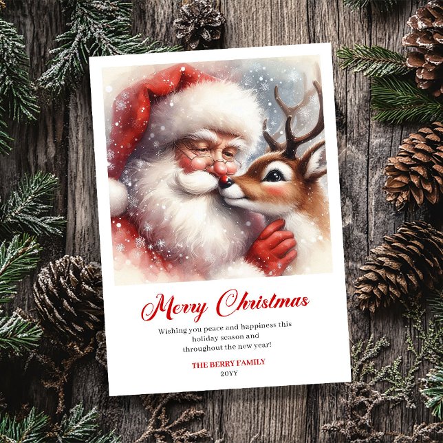 Carte de Noël de style avec le Père Noël et Rudolp (Stylish Santa Claus Rudolph Cartoon Christmas Greeting Card

)