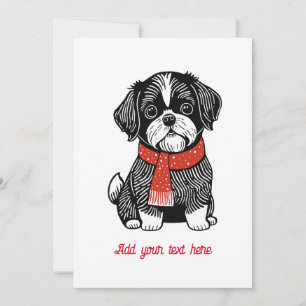 Carte de Noël de style linogravure rétro pour Shih