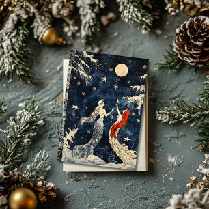Carte de Noël de style Vintage bleu avec sirènes