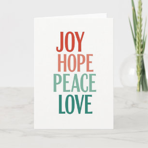 Carte de Noël de typographie Joie Espoir Paix Amou