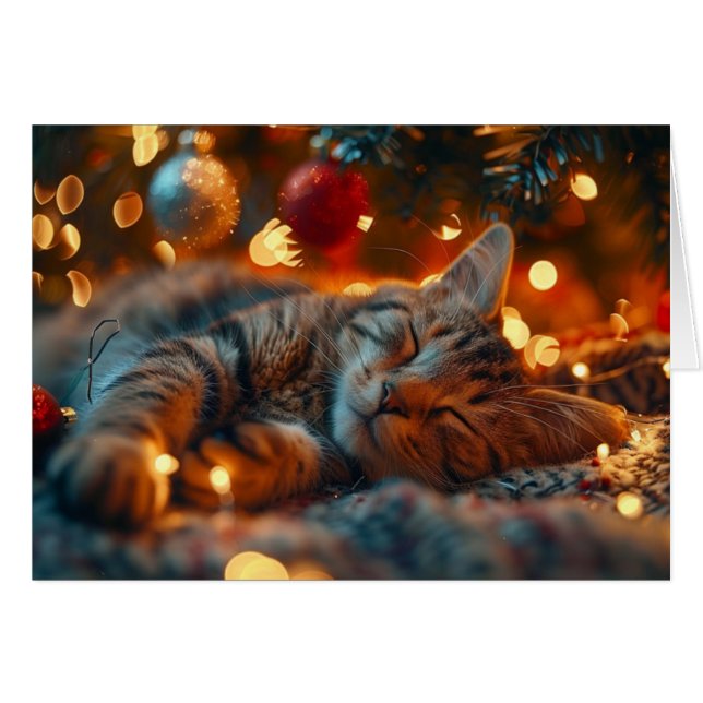 Carte de Noël de vacances de chat mignon endormi  (Devant horizontal)