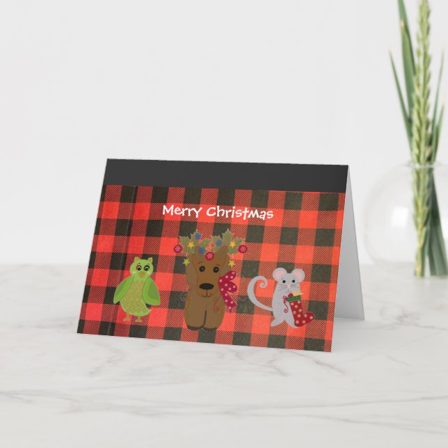 Carte de Noël de vacances de dessin animé d'amis d (Devant)