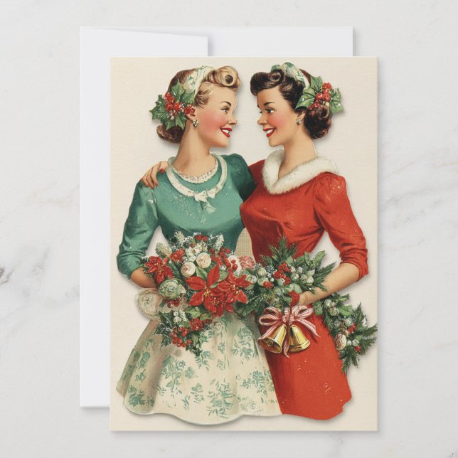 Carte de Noël de vacances de l'amie des sœurs Rétr (Devant)
