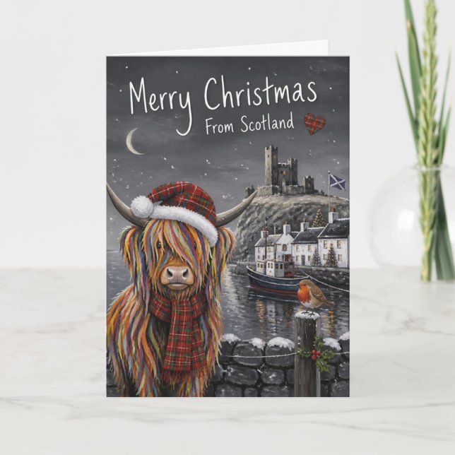 Carte de Noël de vache des Highlands d'Écosse (Devant)
