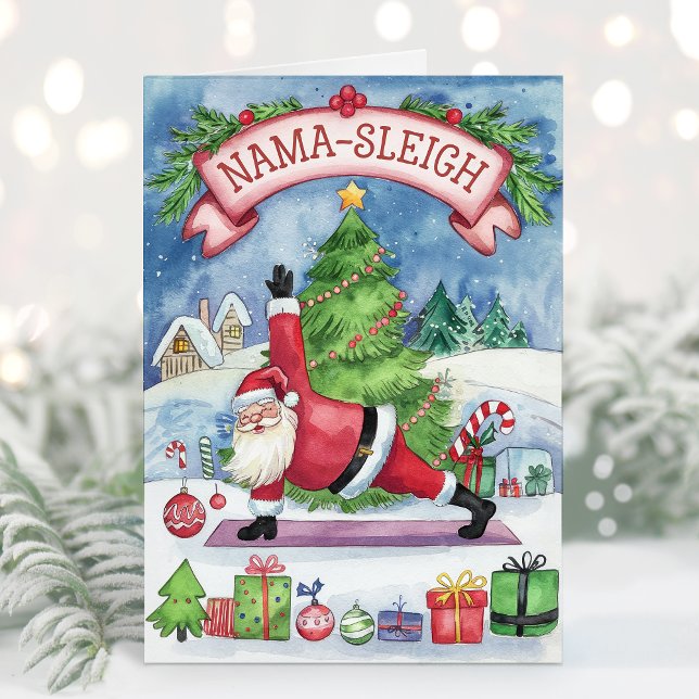 Carte de Noël de yoga drôle à l'aquarelle (Créateur téléchargé)