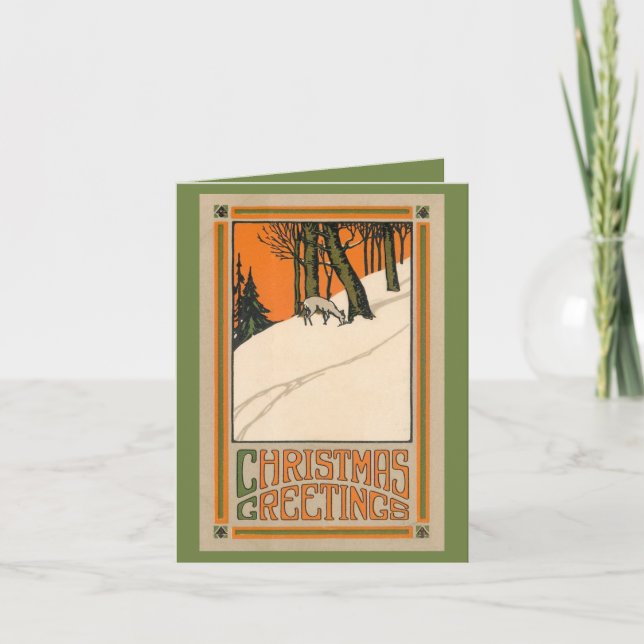 Carte de Noël déco avec cerfs, neige et arbres (Devant)