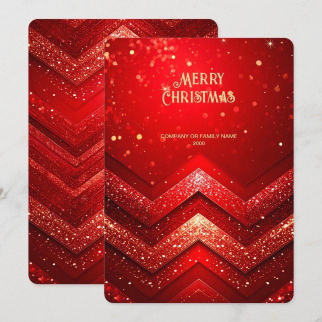 Carte de Noël décorative rouge pailletée (Devant / Derrière)