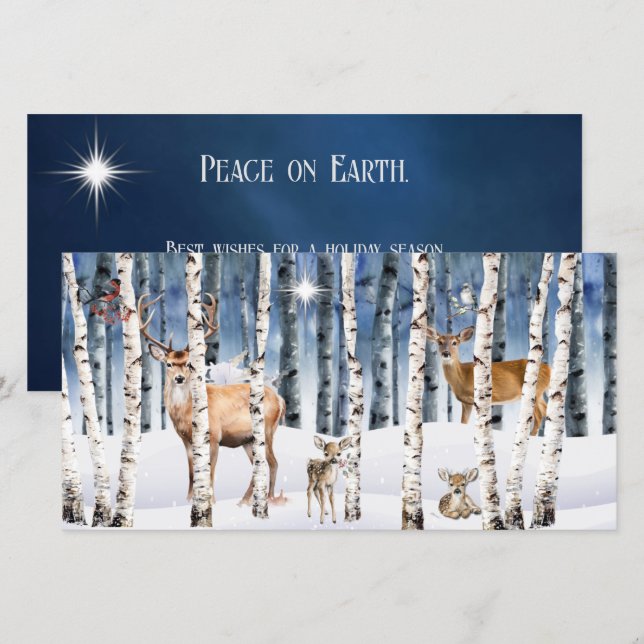 Carte de Noël Deer Family Winter Woods (Devant / Derrière)