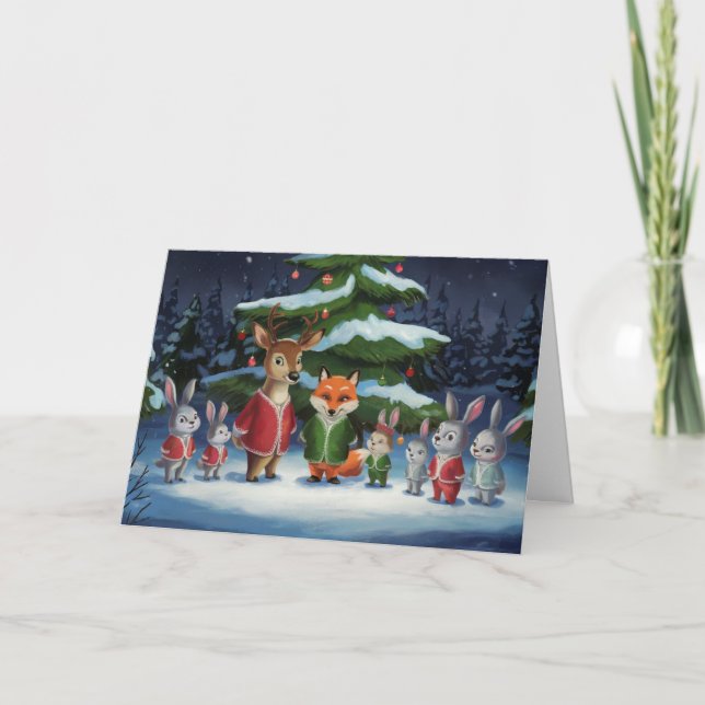 Carte de Noël des animaux de la forêt mignonne - F (Devant)