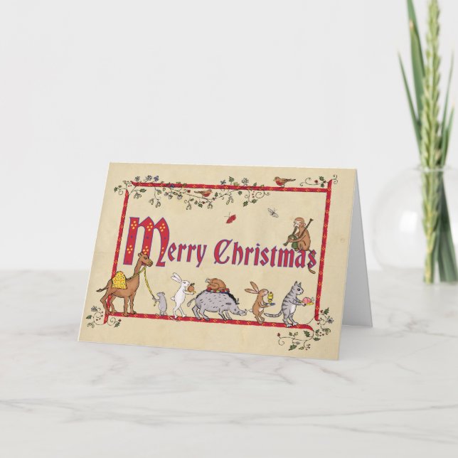 Carte de Noël des animaux médiévaux (Devant)