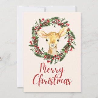 Carte de Noël des cerfs de forêt enchantés