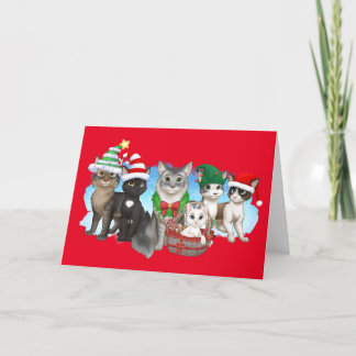 Carte de Noël des chats et de l'équipage 5" x 7"