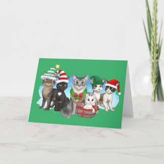 Carte de Noël des chats et de l'équipage 5" x 7"