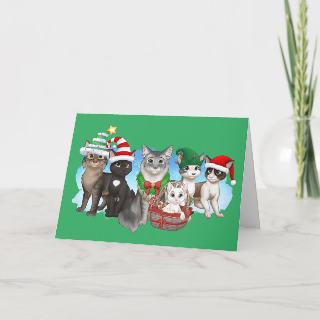 Carte de Noël des chats et de l'équipage 5" x 7" (Devant)