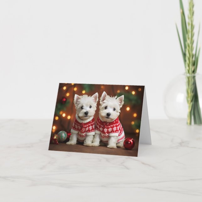 Carte de Noël des Chiots Terrier de West Highland (Devant)