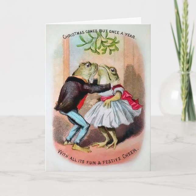 Carte de Noël des grenouilles à mélèzes victorienn (Devant)