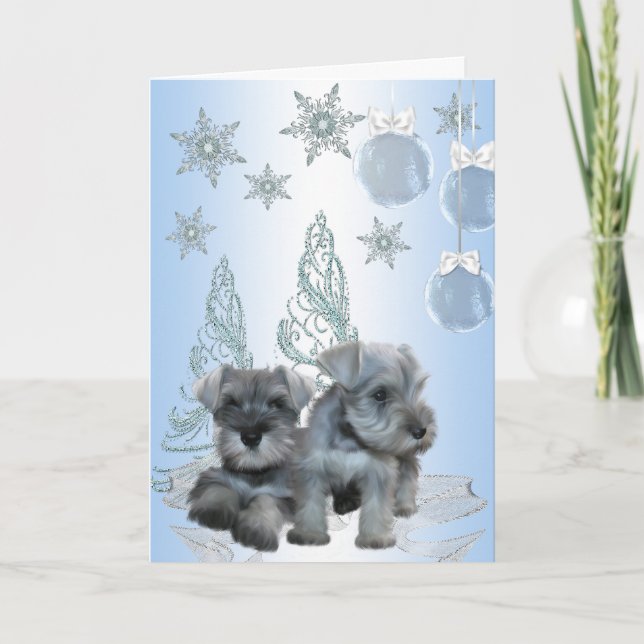 Carte de Noël des marionnettes Blue Schnauzer (Devant)