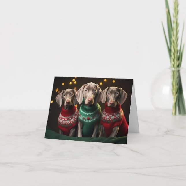 Carte de Noël des marionnettes Weimaraner (Devant)