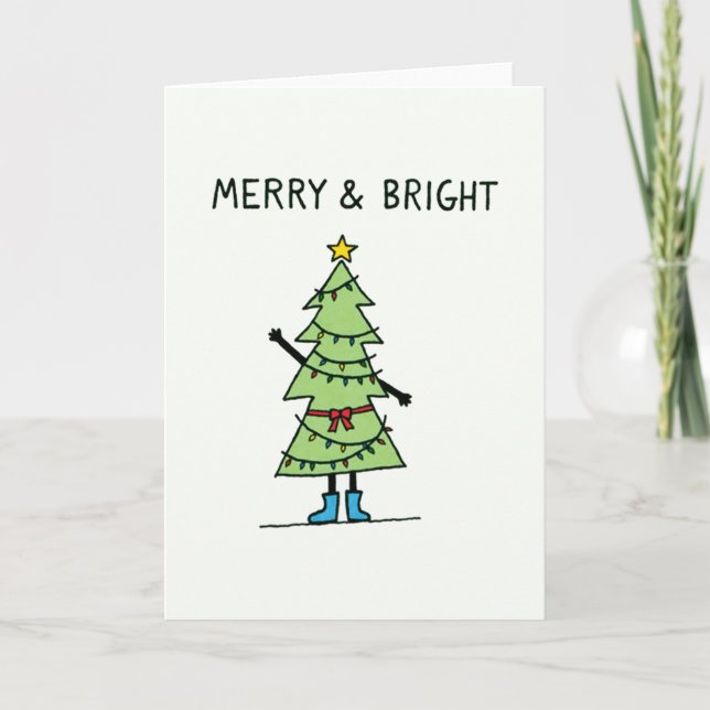 Carte de Noël dessin animé d'arbre de Noël joyeuse (Devant)