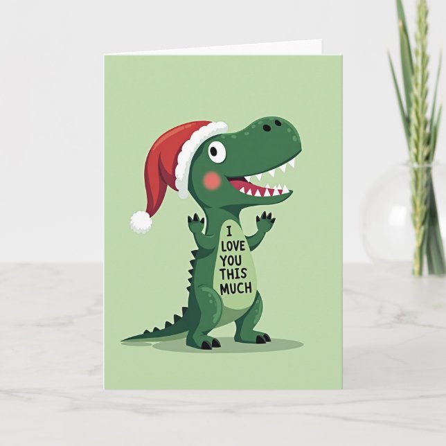 Carte de Noël Dino Je t'aime (Devant)