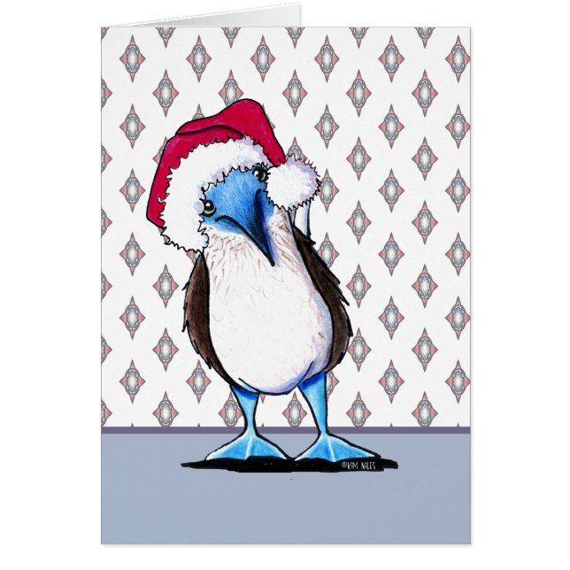 Carte de Noël d'oiseau à pattes bleues (Devant)