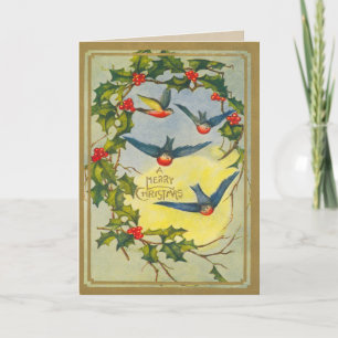 Carte de Noël d'oiseaux victoriens