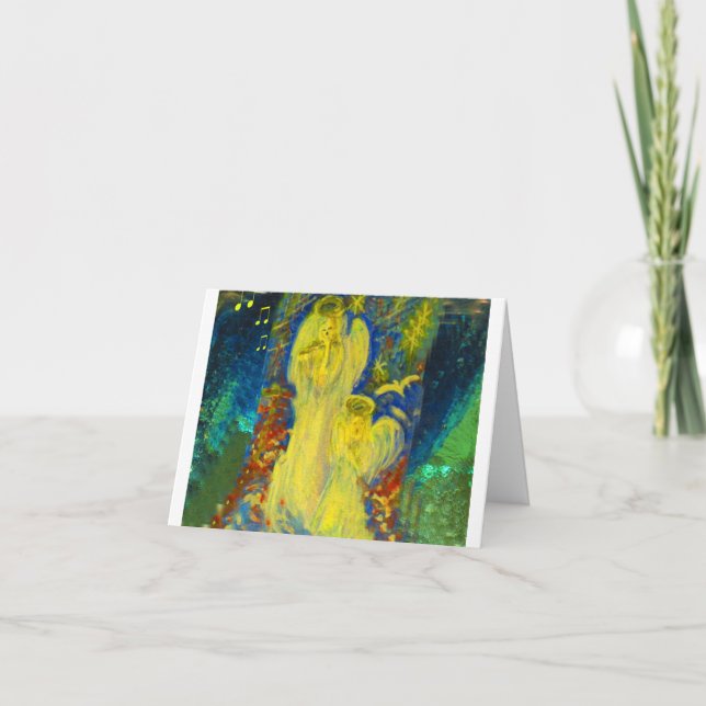 Carte de Noël d'or d'anges divinement de chant (Devant)