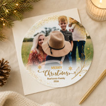 Carte de Noël dorée avec photo superposée Joyeux N