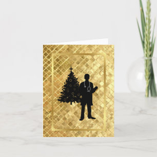 Carte de Noël dorée silhouette de médecin masculin