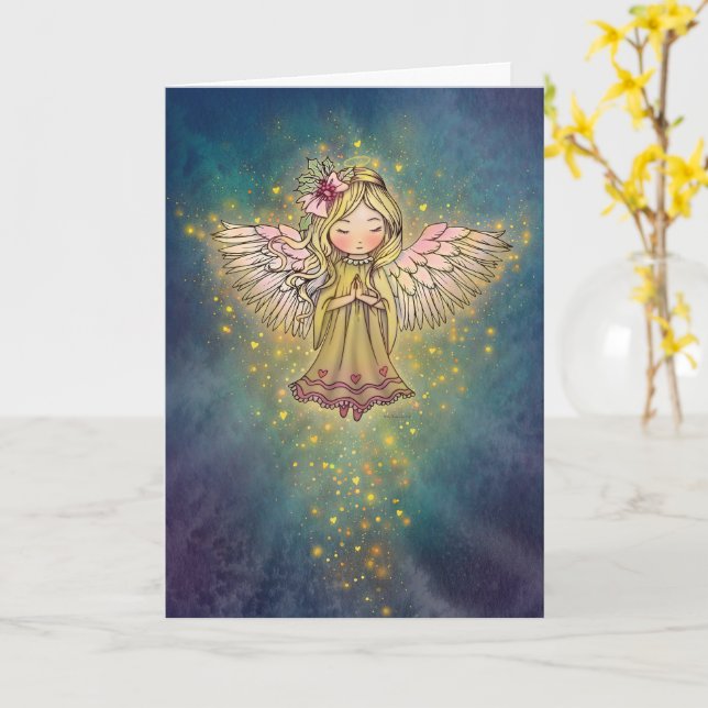 Carte de Noël douce à l'ange doré (Fleur jaune)