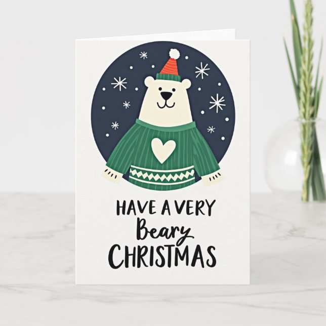 Carte de Noël d'ours polaire Beary Christmas (Devant)