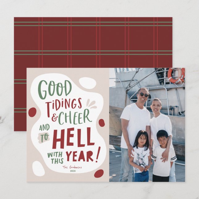 Carte de Noël drôle, À l'enfer avec cette année ph (Devant / Derrière)