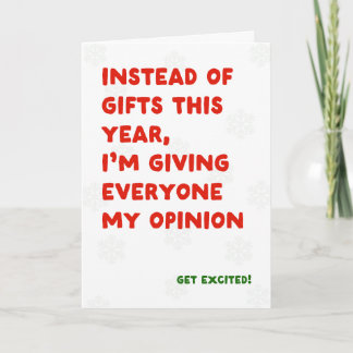 Carte de Noël drôle au lieu de cadeaux Mon opinion