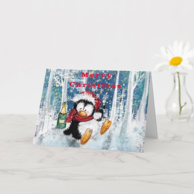 Carte de Noël drôle avec pingouin de fête (Petite plante)