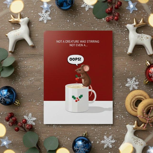 Carte de Noël drôle avec une souris mignonne qui d (Créateur téléchargé)